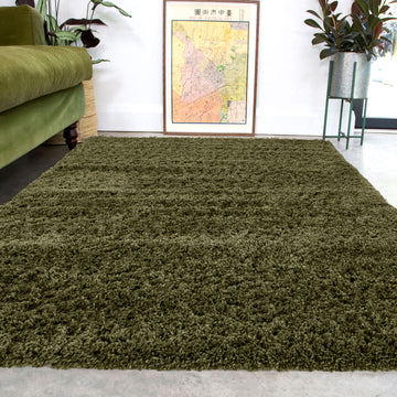 Soft Everyday Olive Green Shaggy Rug