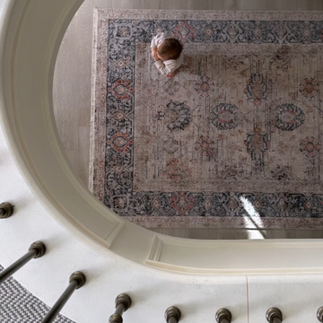 Blue Foral Motif Area Rug - Nava