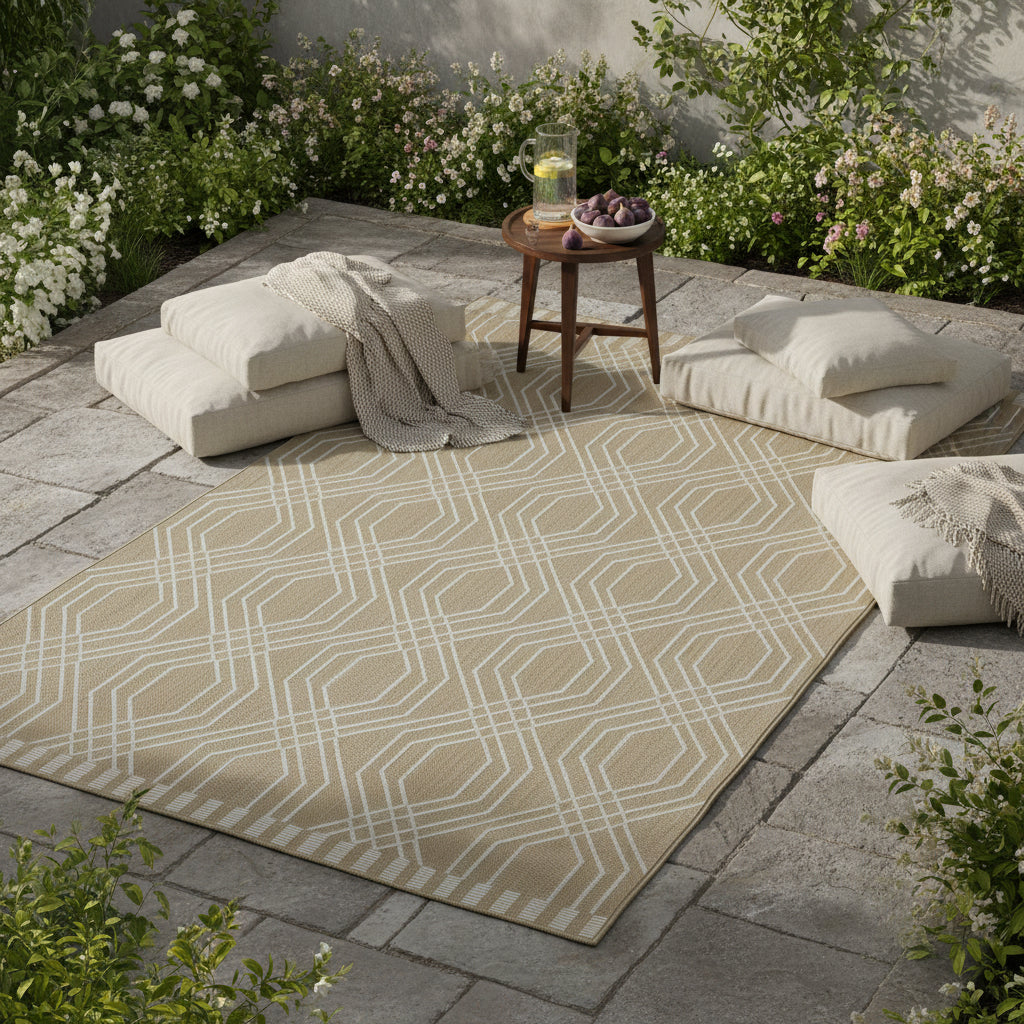 Beige Interlocking Outdoor Rug - Basata