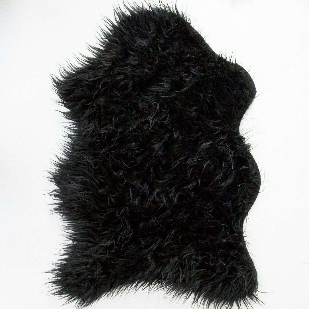 Black Faux Fur Sheepskin Living Room Rugs Kukoon Rugs Online