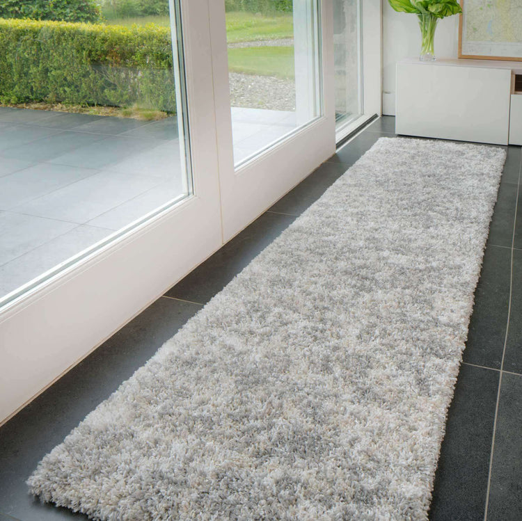 Soft Mottled Silver Shaggy Runner Rug