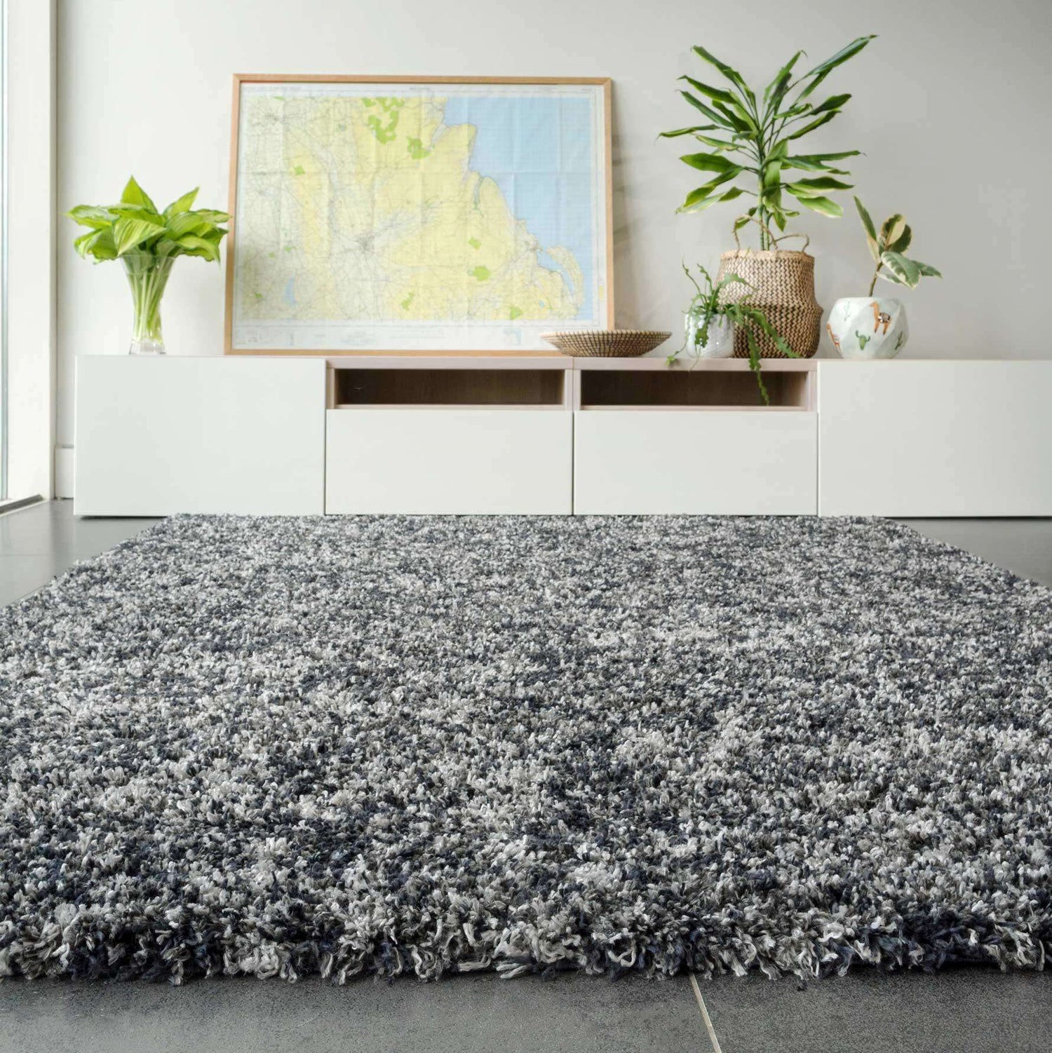 Soft Mottled Grey Shaggy Hallway Rug - Camberley | Living Room Rugs ...