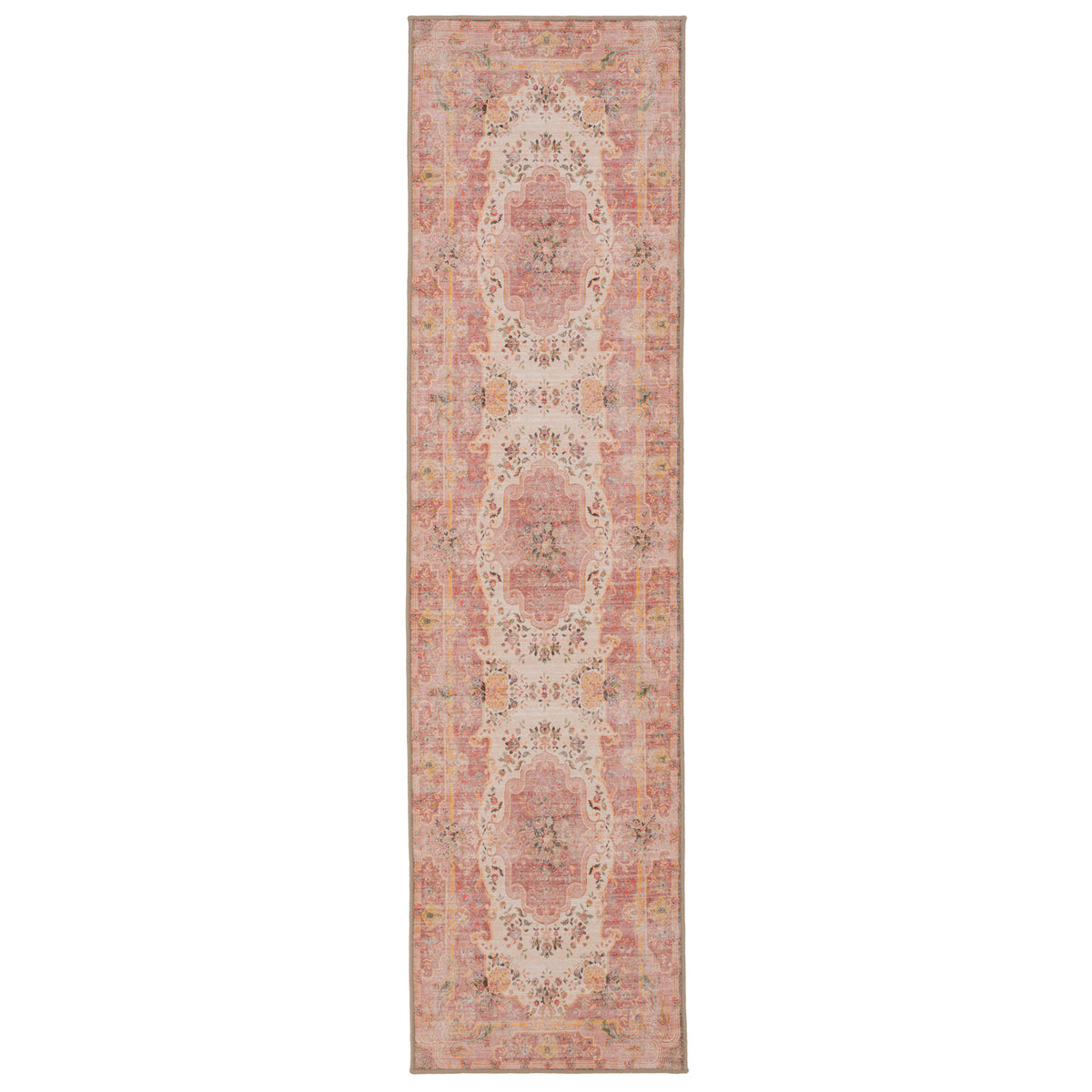 Washable Pink Medallion Runner - Dusk