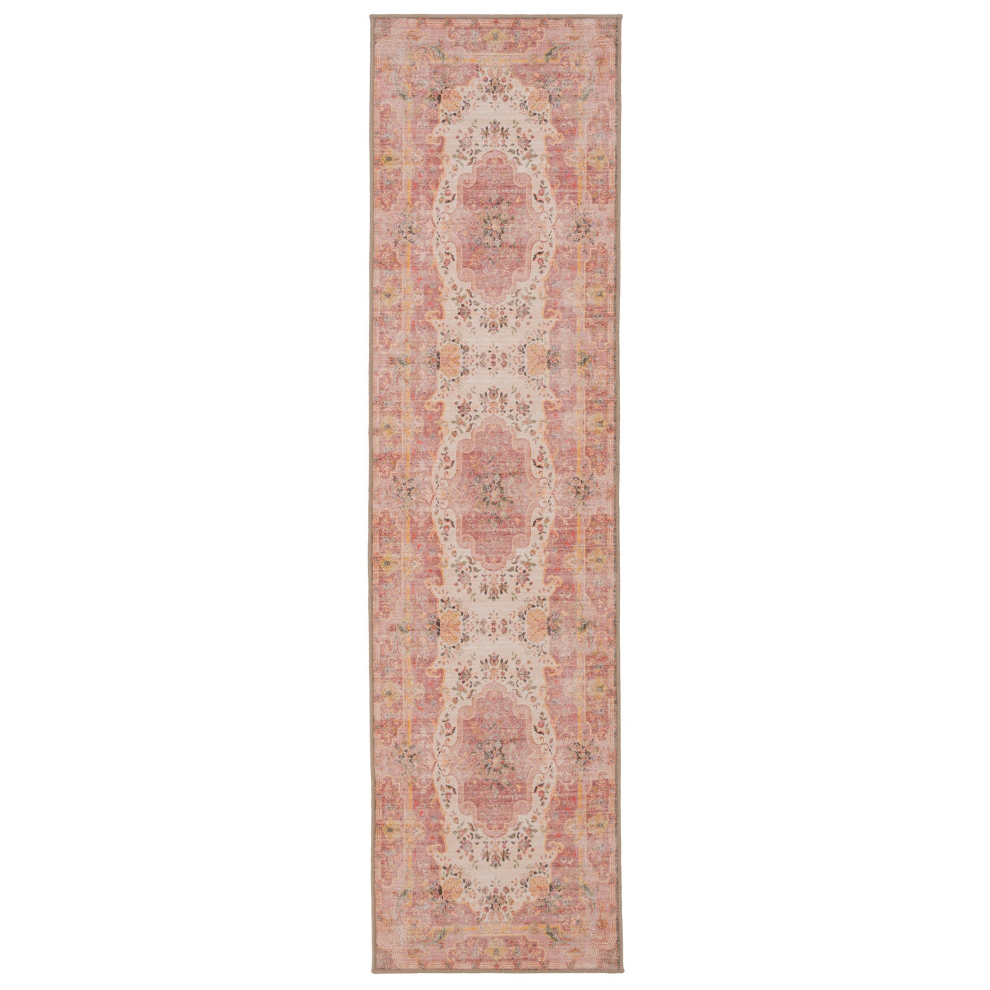 Washable Pink Medallion Runner - Dusk