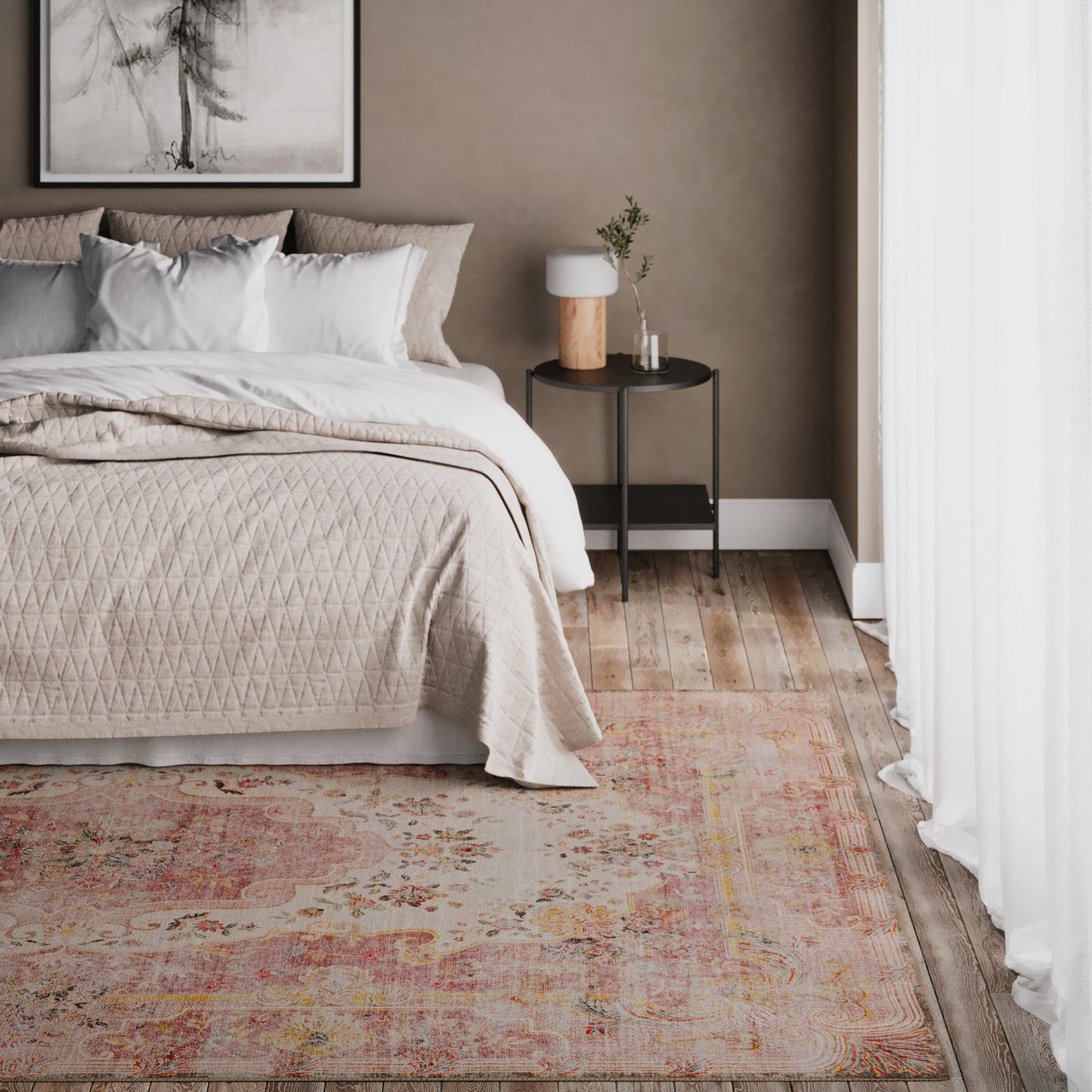 Washable Pink Medallion Rug - Dusk