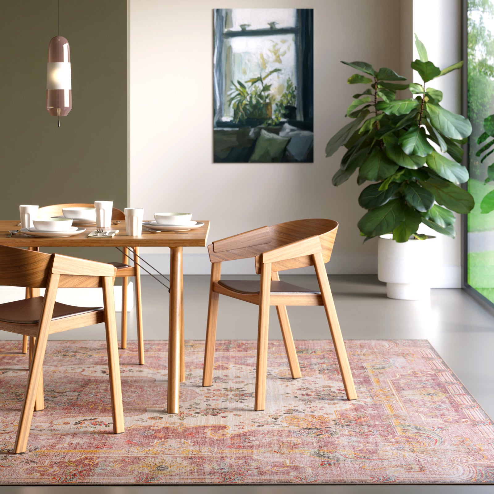 Washable Pink Medallion Rug - Dusk