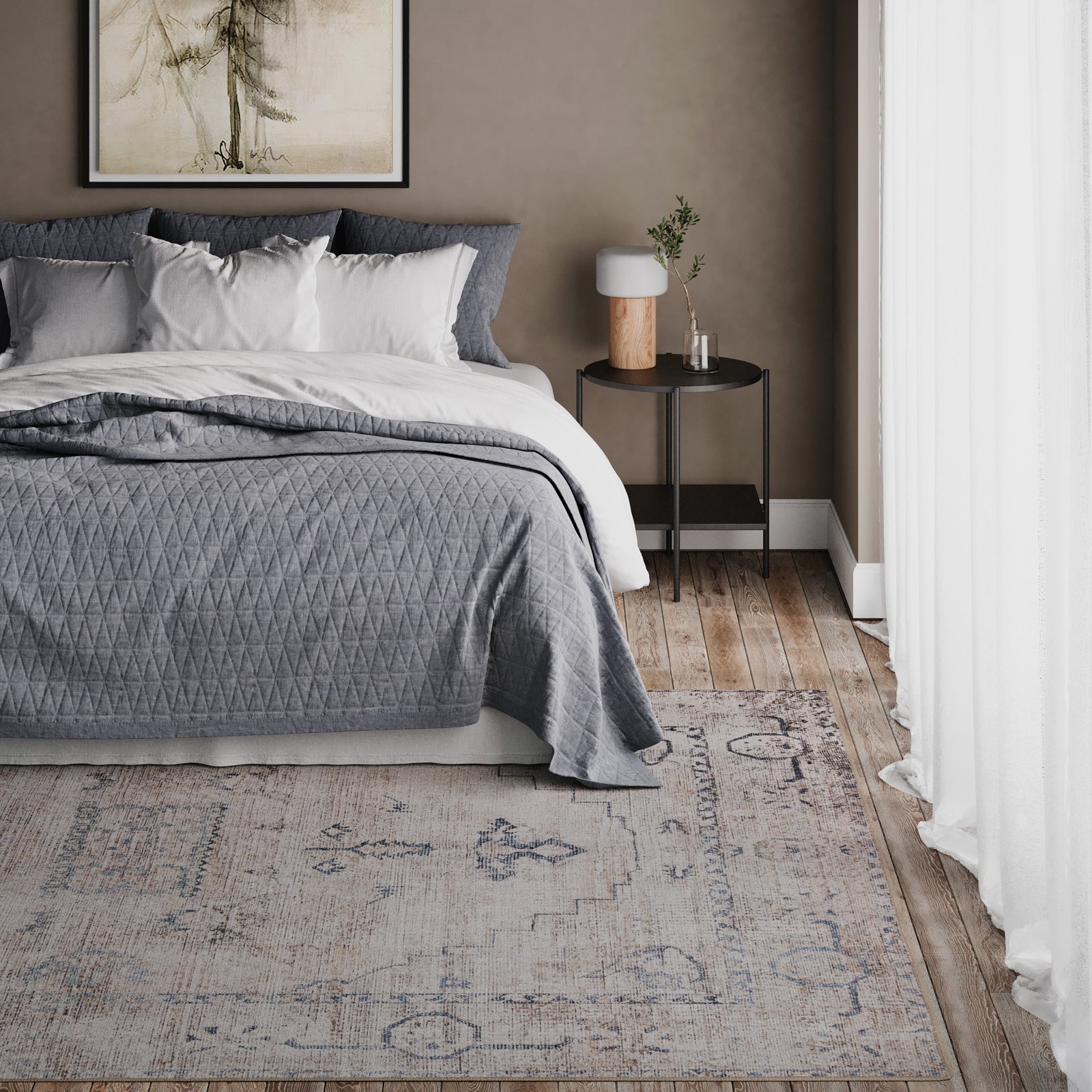 Washable Grey Blue Vintage Rug - Roam