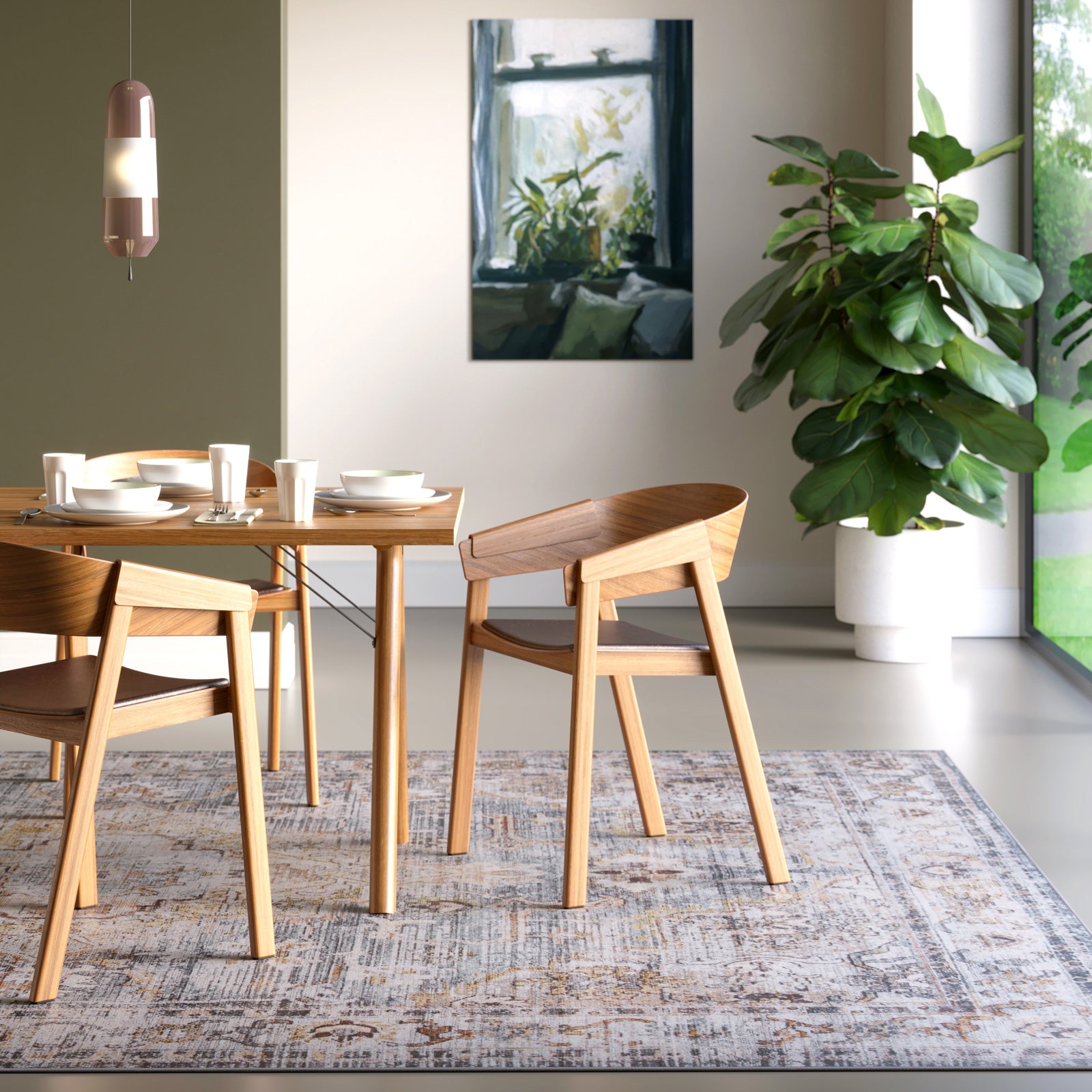 Washable Blue Vintage Rug - Serene