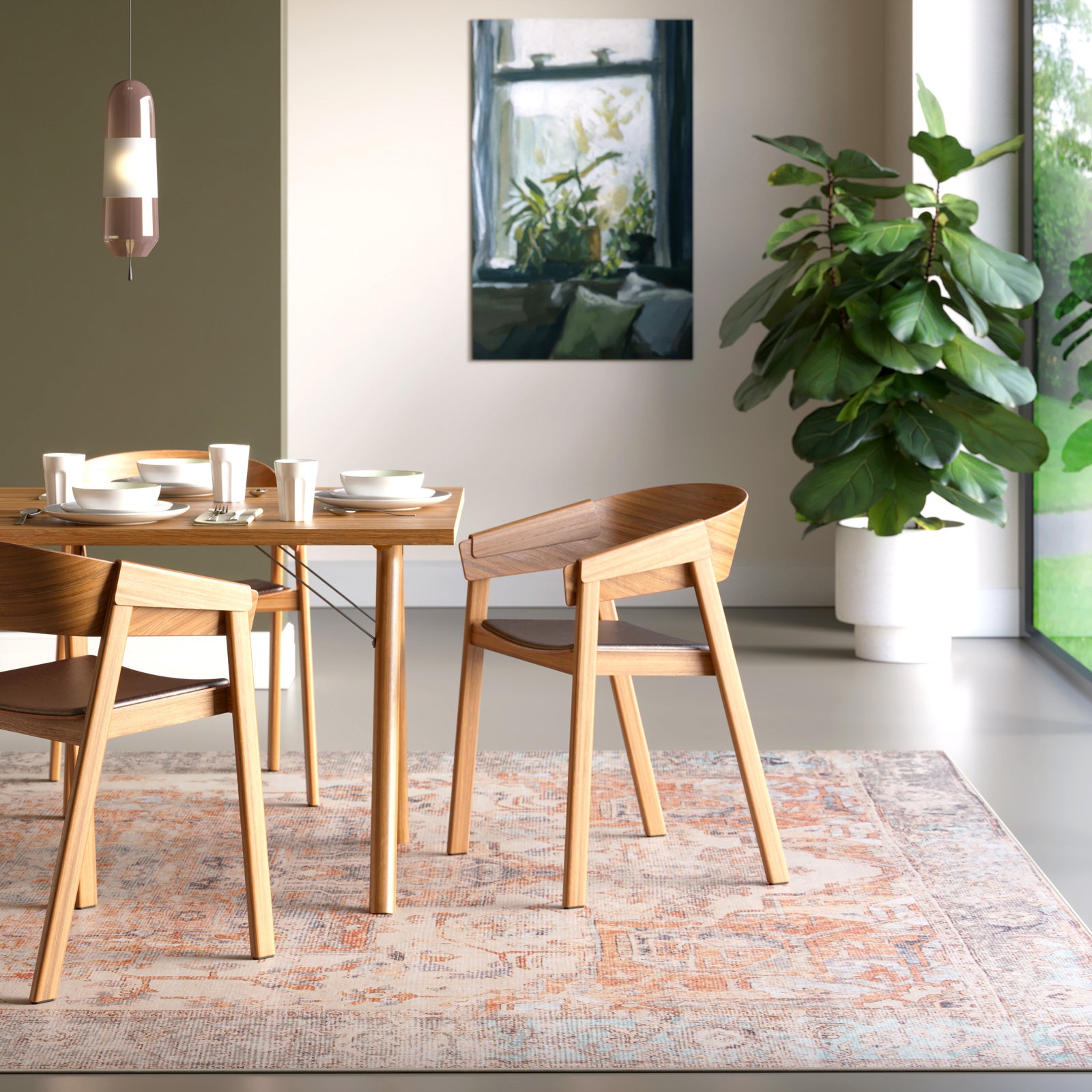 Washable Terracotta Vintage Rug - Sisu