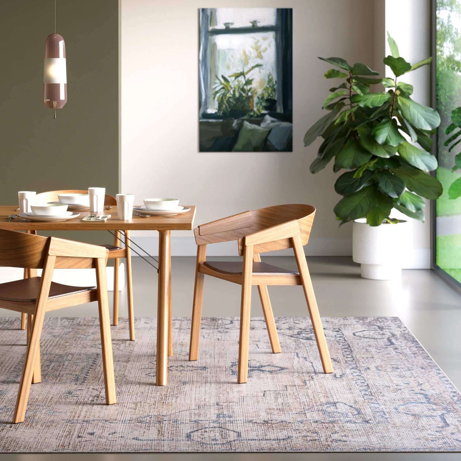 Washable Grey Blue Vintage Rug - Roam