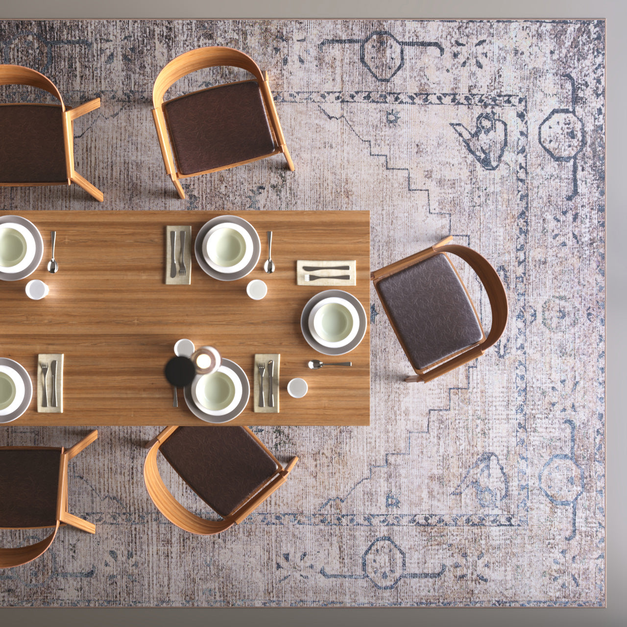 Washable Grey Blue Vintage Rug - Roam