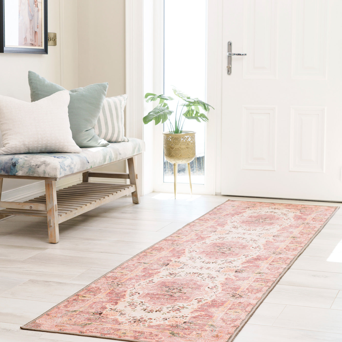 Washable Pink Medallion Runner - Dusk