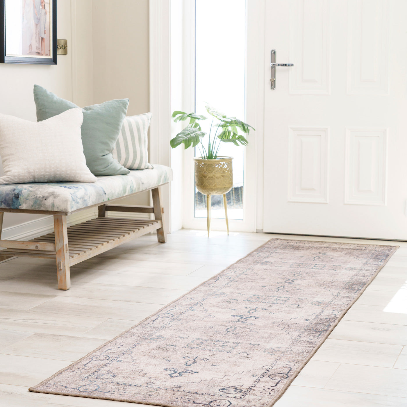 Washable Grey Blue Vintage Runner - Roam