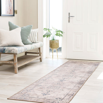 Washable Grey Blue Vintage Runner - Roam