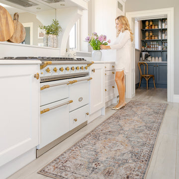 Washable Blue Vintage Runner - Serene