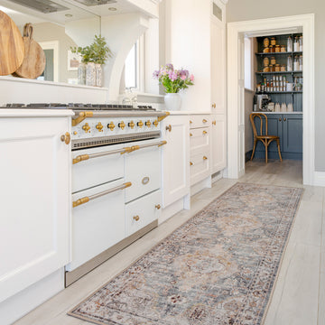 Washable Blue Vintage Runner - Serene