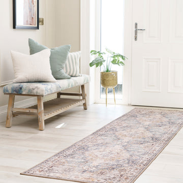 Washable Blue Vintage Runner - Serene