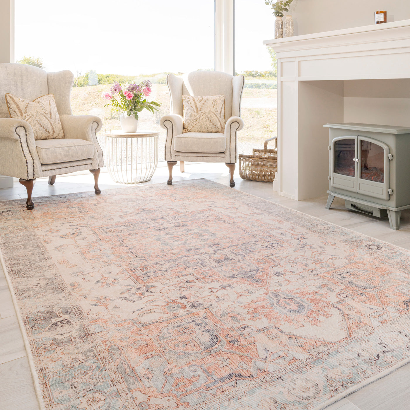 Washable Terracotta Vintage Rug - Sisu