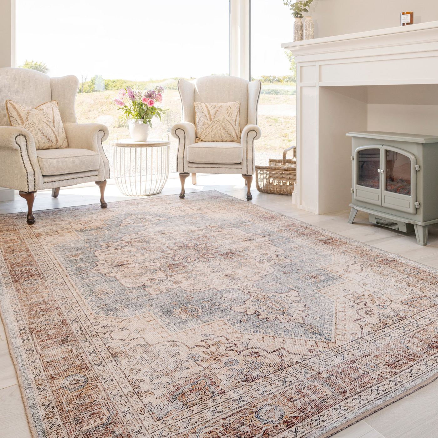Washable Blue Heritage Rug - Sonder