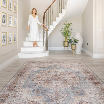 Washable Blue Heritage Rug - Sonder