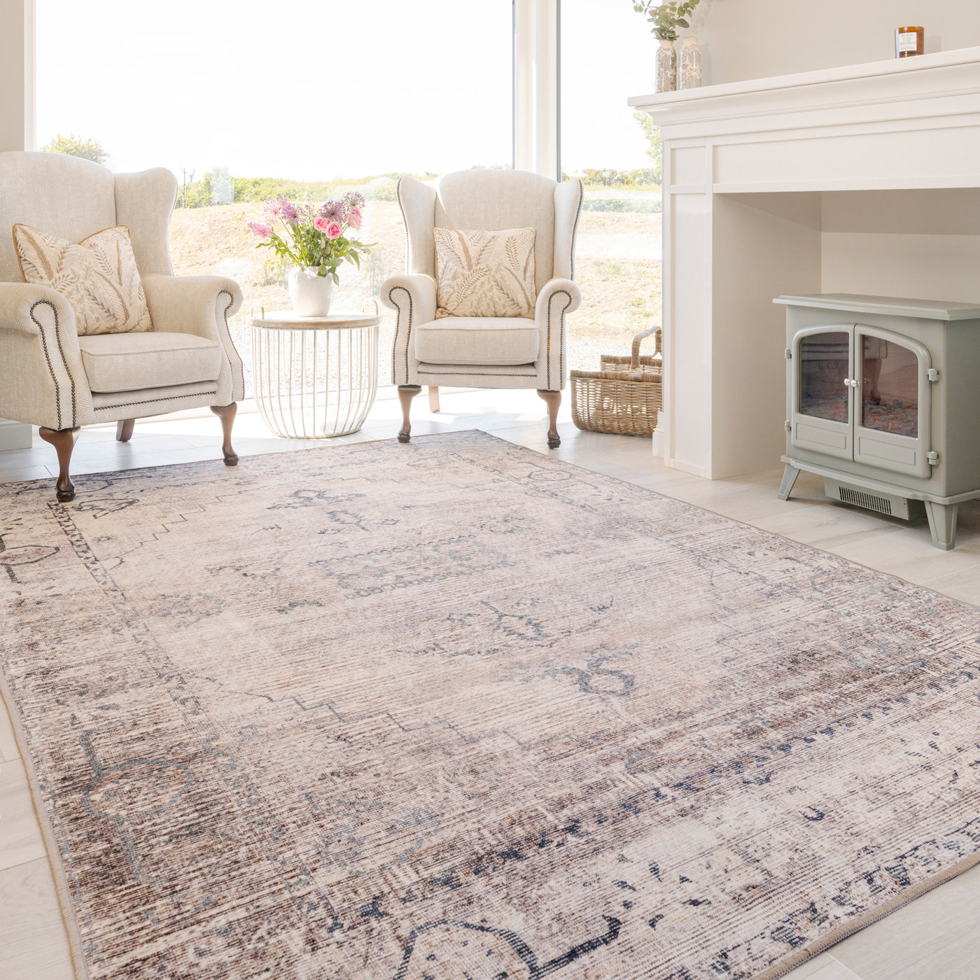 Washable Grey Blue Vintage Rug - Roam