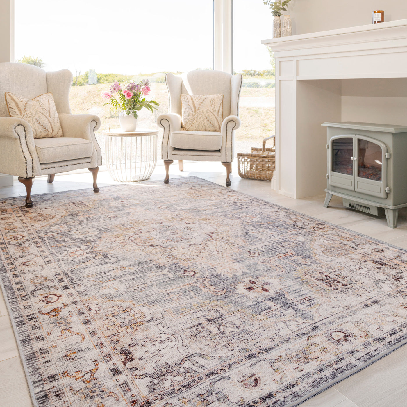 Washable Blue Vintage Rug - Serene