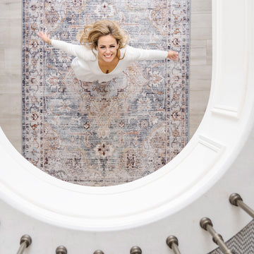 Washable Blue Vintage Rug - Serene