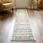 Vintage Traditional Green Floral Runner Rug