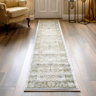 Vintage Traditional Green Floral Runner Rug