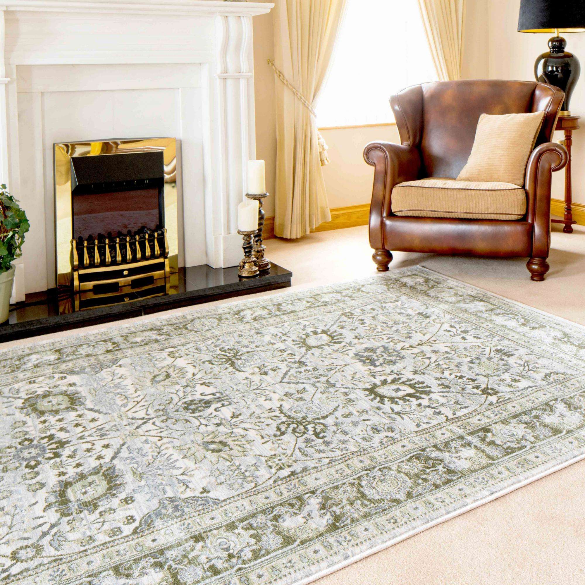 Vintage Traditional Green Floral Hall Runner Rug