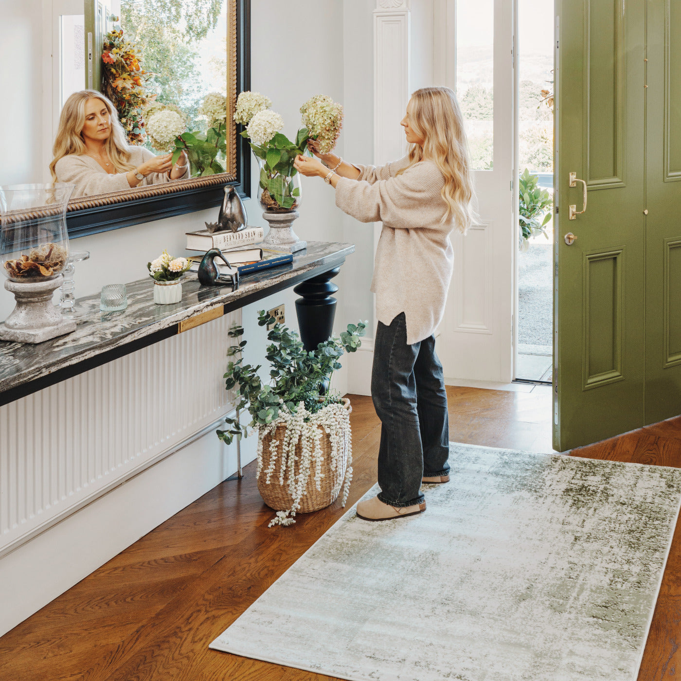 Sage Green Abstract Rug - Bella