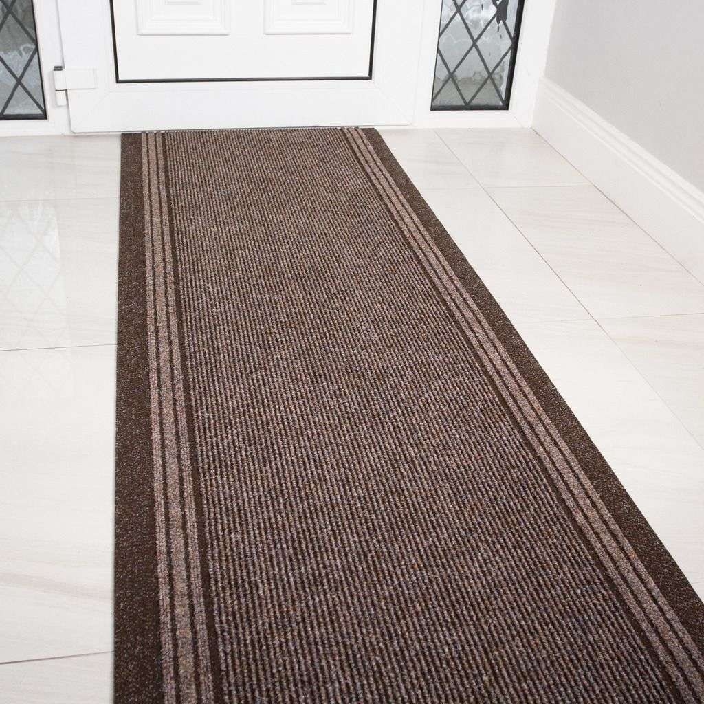 Brown Hard Wearing Runner Rugs 80cm Width