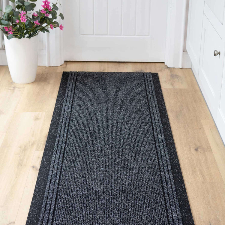 Dark Grey Hard Wearing Runner Rugs