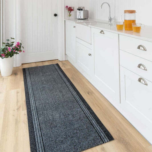 Grey Hard Wearing Runner Rugs 80cm Width