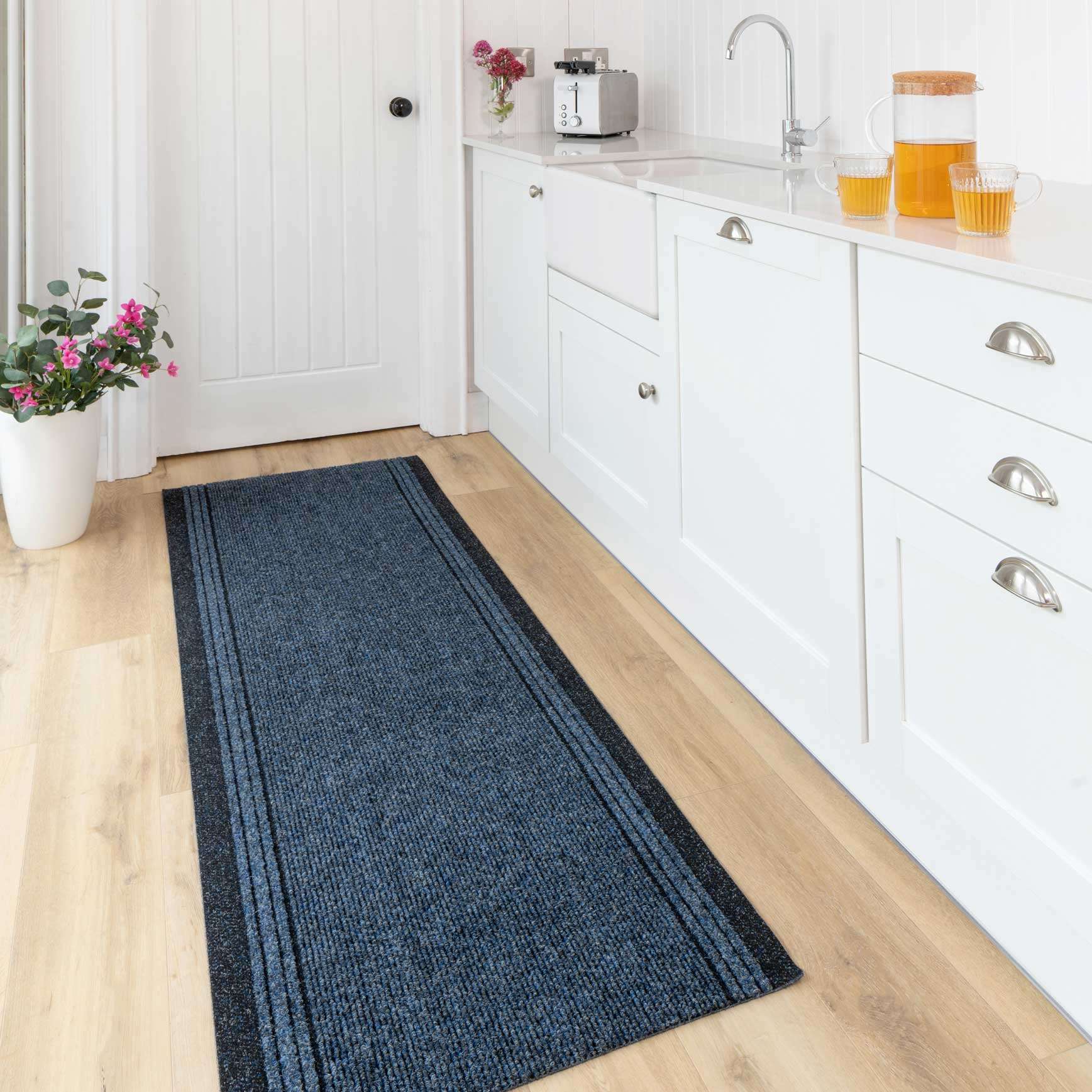 Navy Blue Hard Wearing Runner Rug