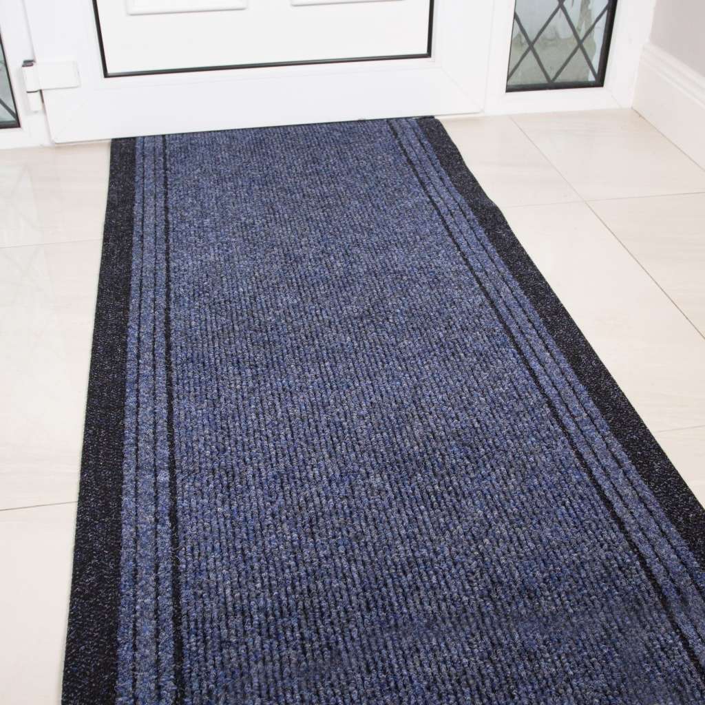 Navy Blue Hard Wearing Runner Rug
