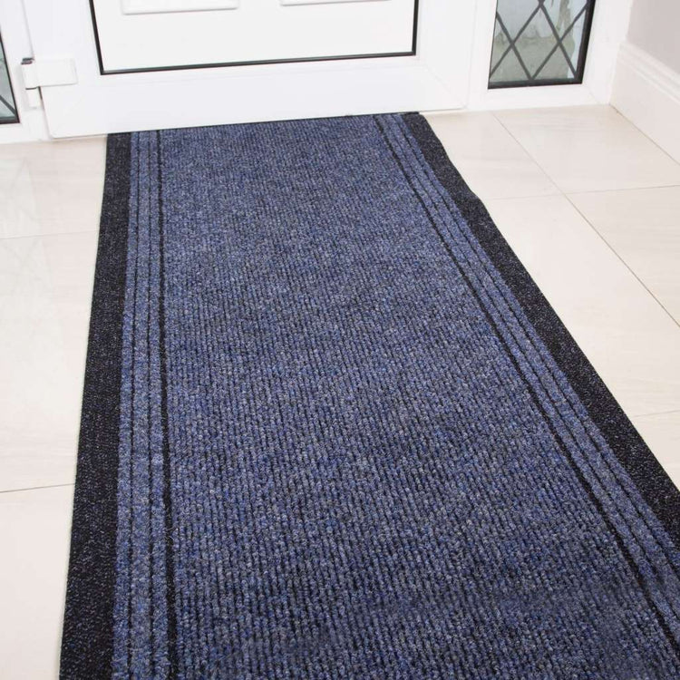 Navy Blue Hard Wearing Runner Rug