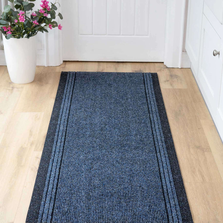 Navy Blue Hard Wearing Runner Rug