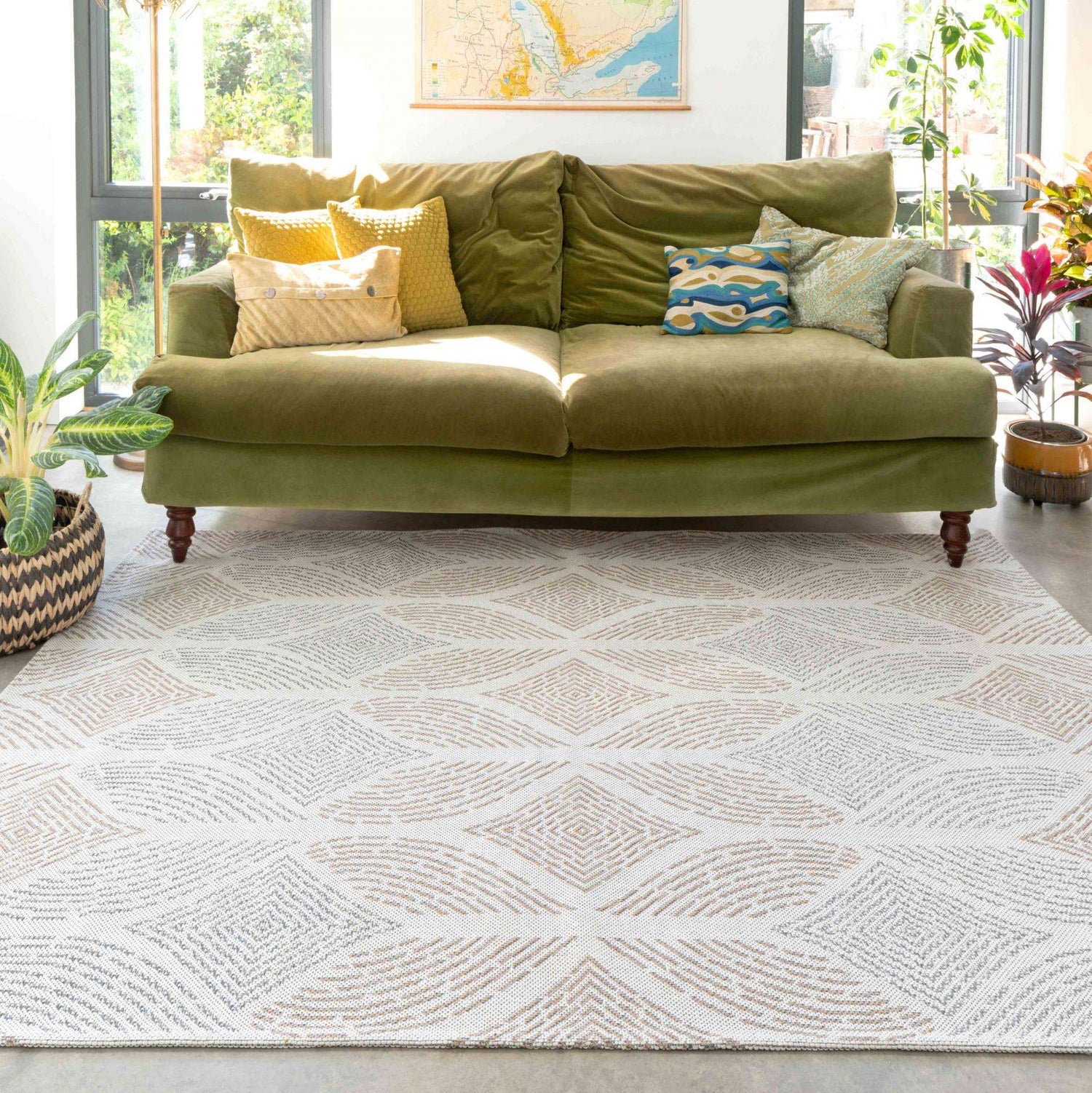 Moroccan Tile Faded Beige Woven Sustainable Cotton Runner Rug