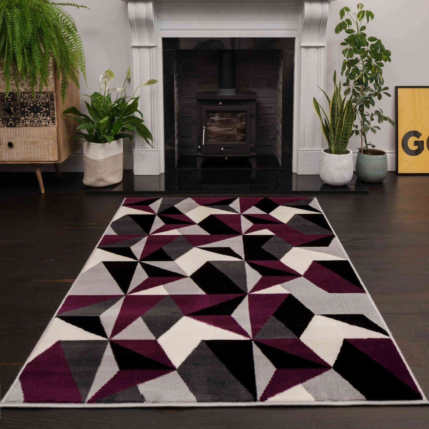 Purple Grey Modern Geometric Living Room Rugs