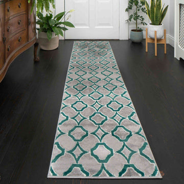 Modern Emerald Green Trellis Hall Runner Rugs