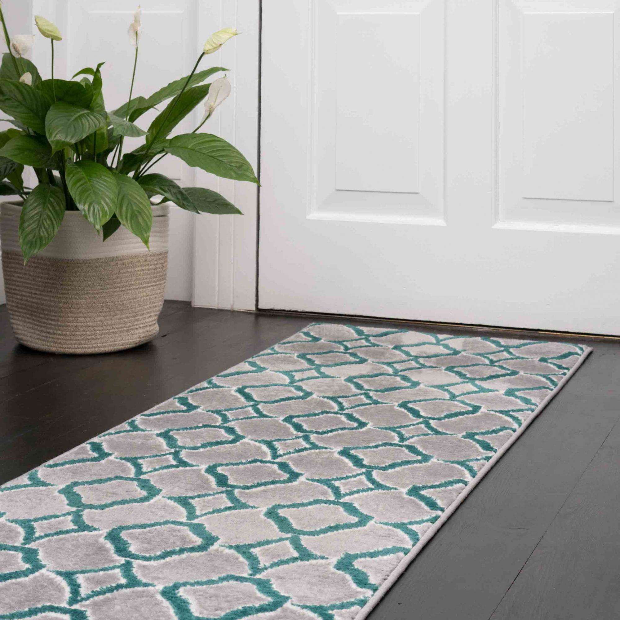 Modern Emerald Green Trellis Hall Runner Rugs
