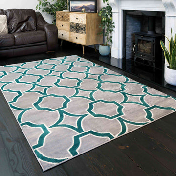 Modern Emerald Green Trellis Hall Runner Rugs