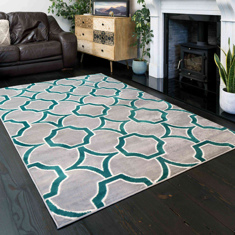 Modern Emerald Green Trellis Hall Runner Rugs