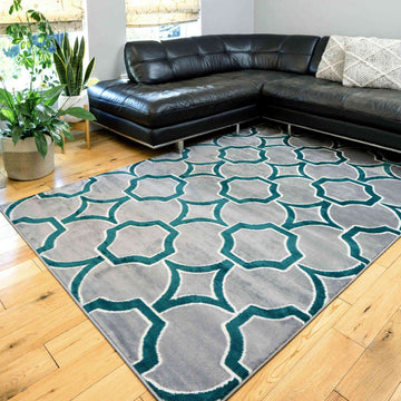Modern Emerald Green Trellis Hall Runner Rugs