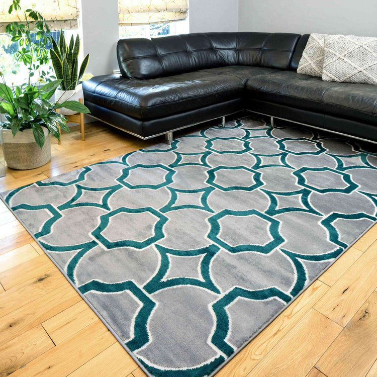 Modern Emerald Green Trellis Hall Runner Rugs