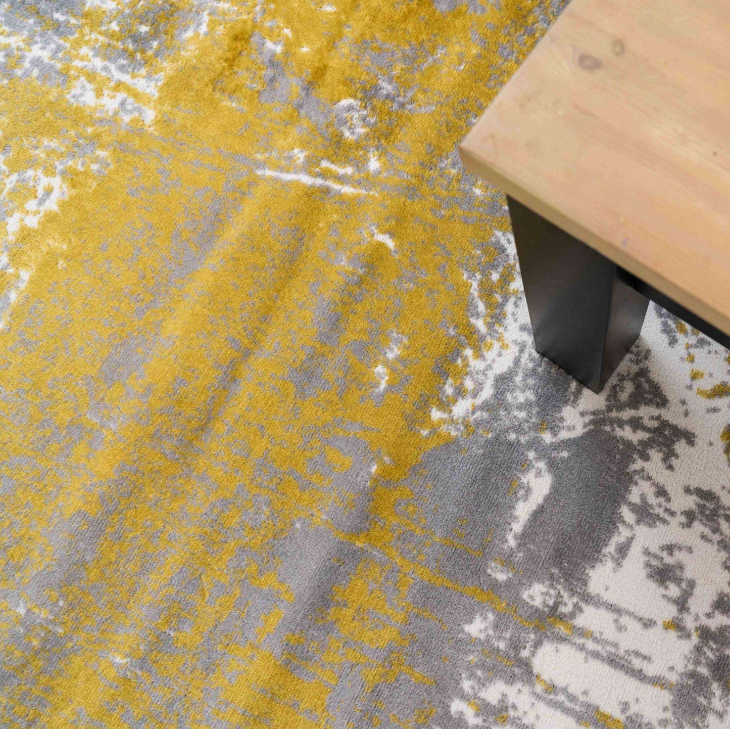 Modern Yellow Ochre Distressed Hall Runner Rugs