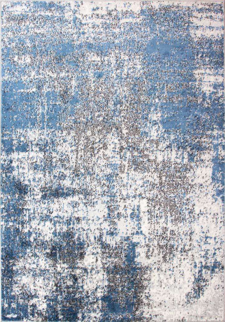Modern Blue Abstract Distressed Runner Rug