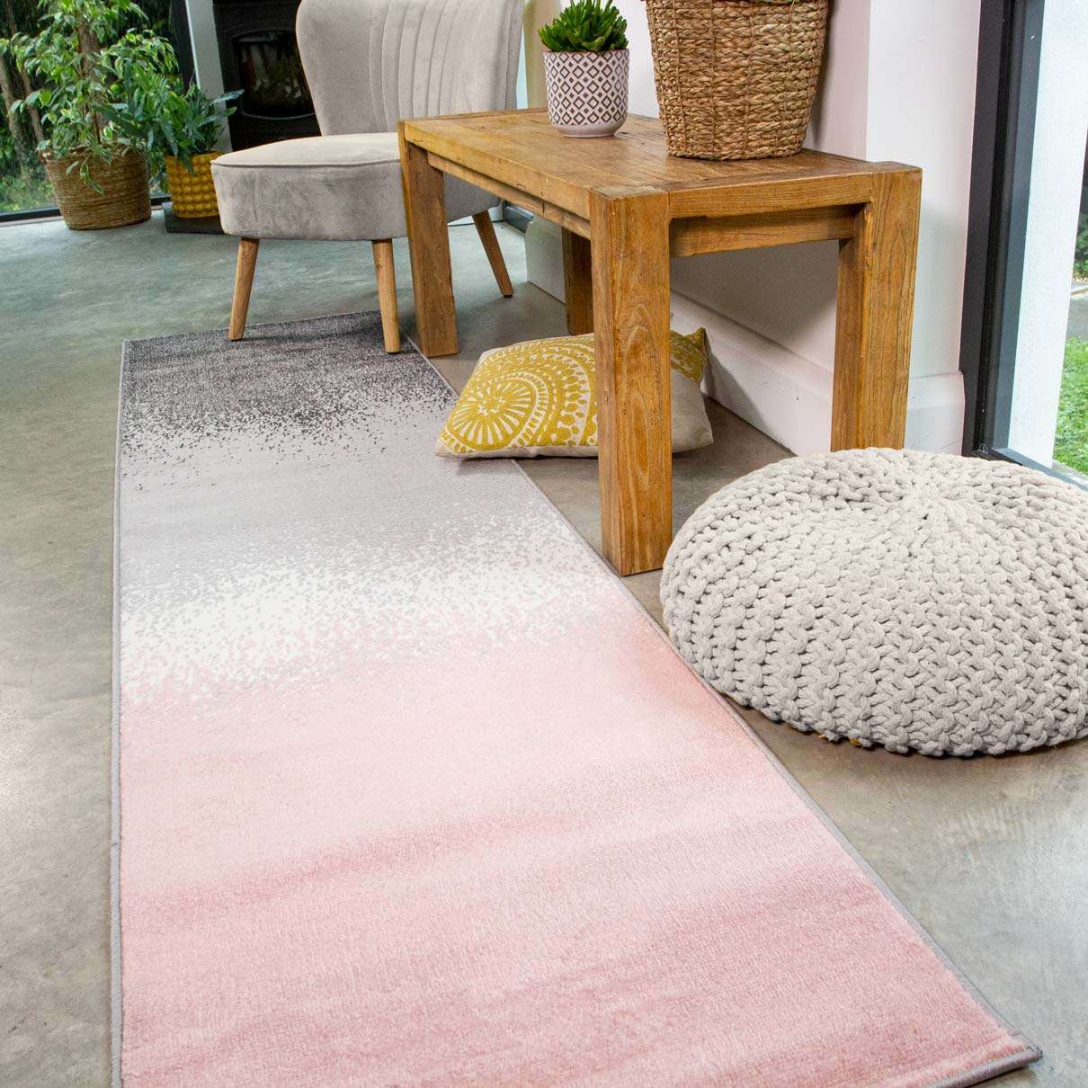 Modern Pink Distressed Striped Runner Rug