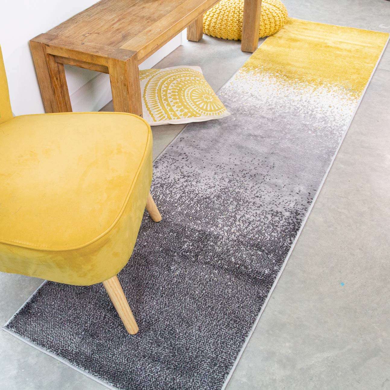Modern Ochre Distressed Striped Runner Rug